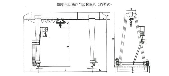 10噸MH型單梁門式蜜桃久久无码機結構圖